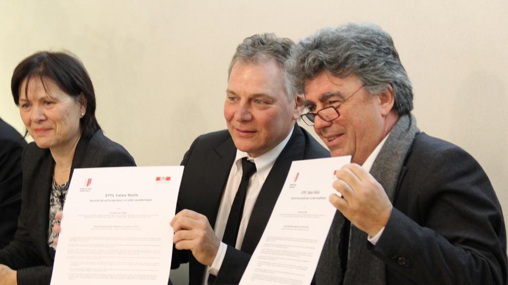 Jacques Melly, président du gouvernement valaisan, et Patrick Aebischer, président de l'EPFL.