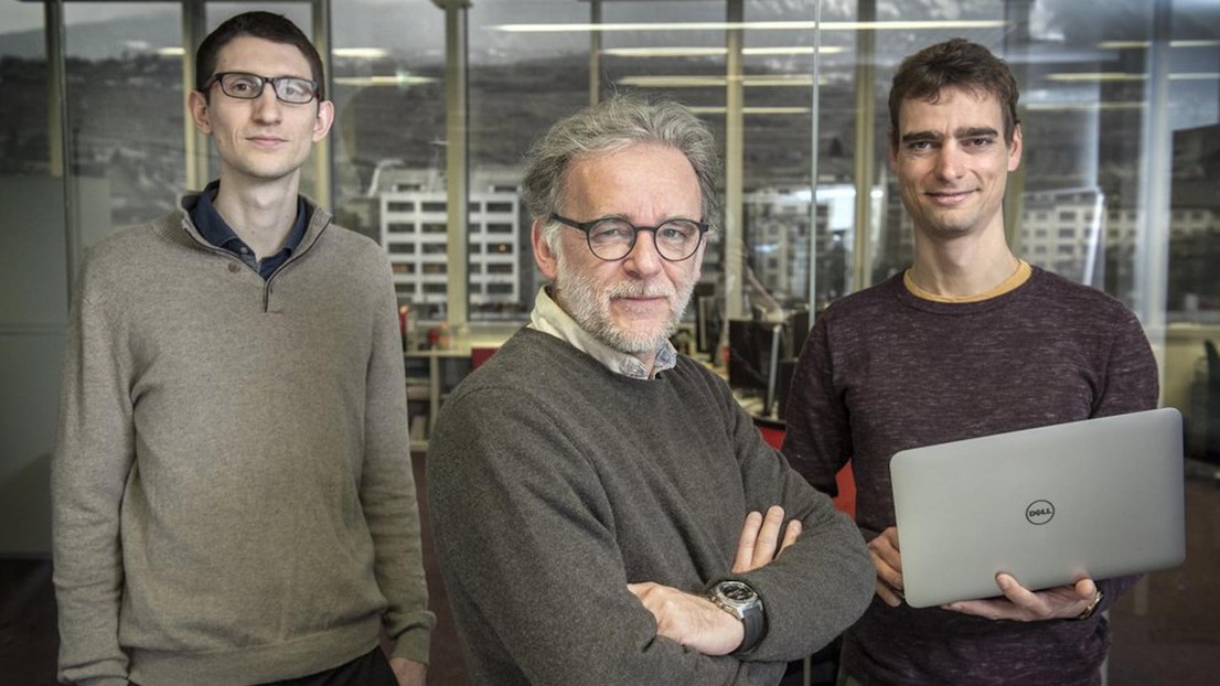 François Maréchal, professeur titulaire à l’EPFL Valais, et les chercheurs Sébastien Cajot, à gauche, et Nils Schüler, à droite. © 2019 Sabine Papilloud - Le Nouvelliste