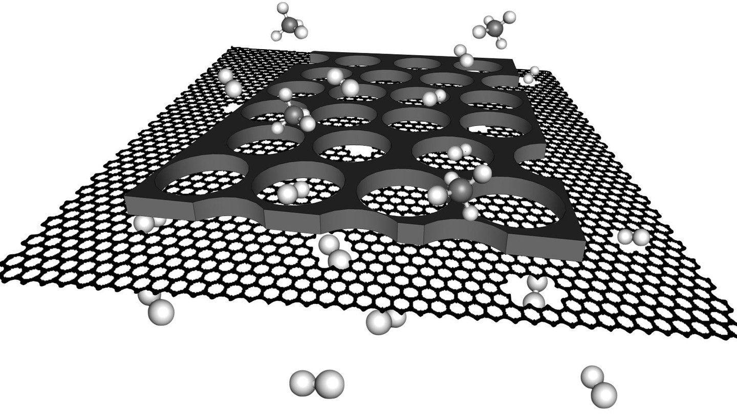A single-layer nanoporous graphene reinforced with a nanoporous carbon film for the separation of hydrogen from methane (credit: K. V. Agrawal/EPFL)