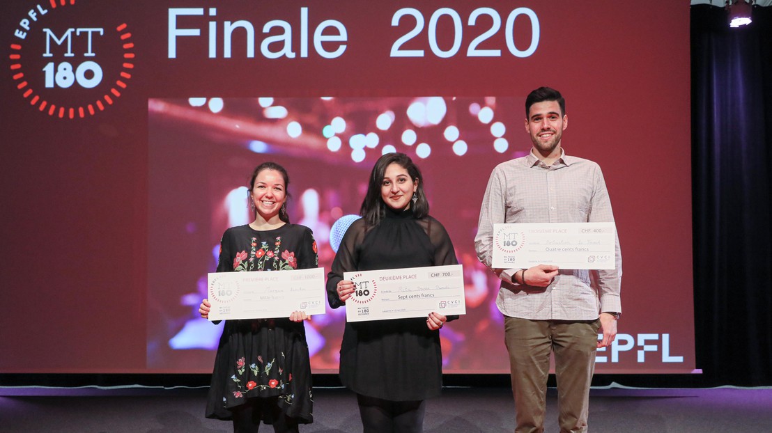 Margaux Larcher, Rita Drissi Daoudi et Sébastien Le Fouest, prize-winners of My thesis in 180 seconds EPFL© 2020 Alain Herzog