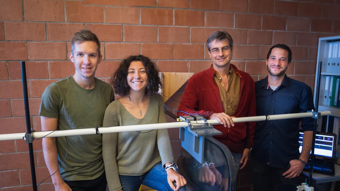 From left to right: Jérémy Fleury (PhD student), Azad Kalamian (trainee), Andreas Schüler (MER, group leader), Luc Burnier (group engineer)