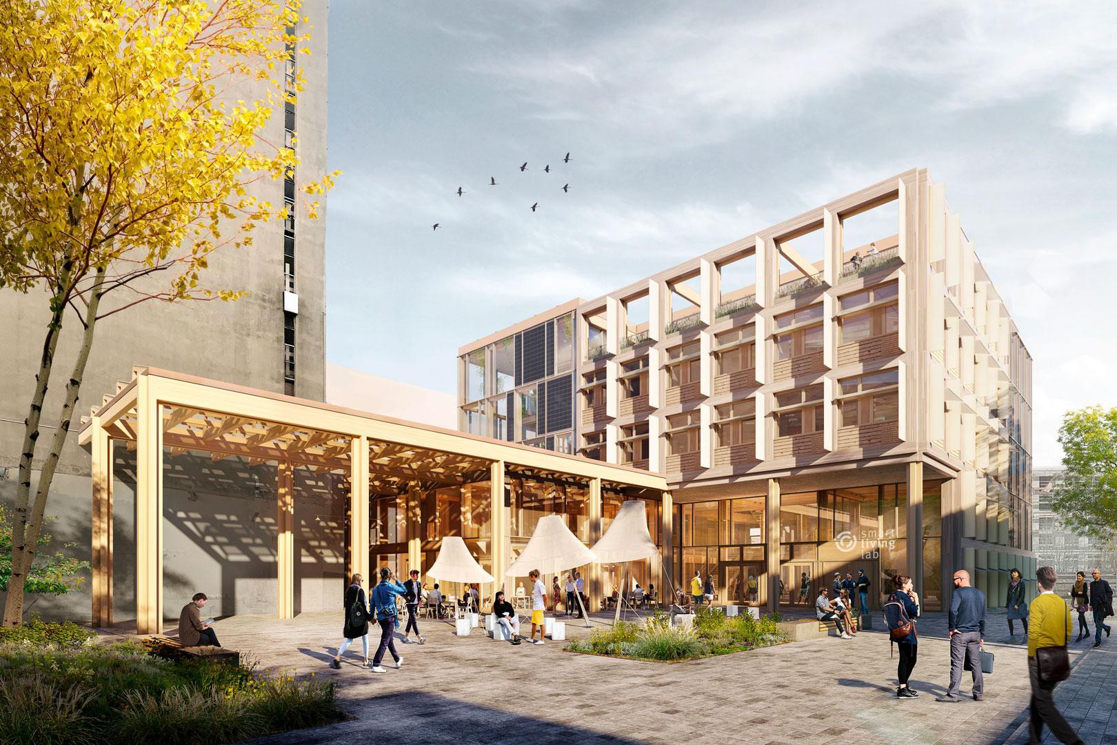 Vue du quartier d'innovation de blueFACTORY à l'horizon 2024 © BFF SA / Behnisch Architekten
