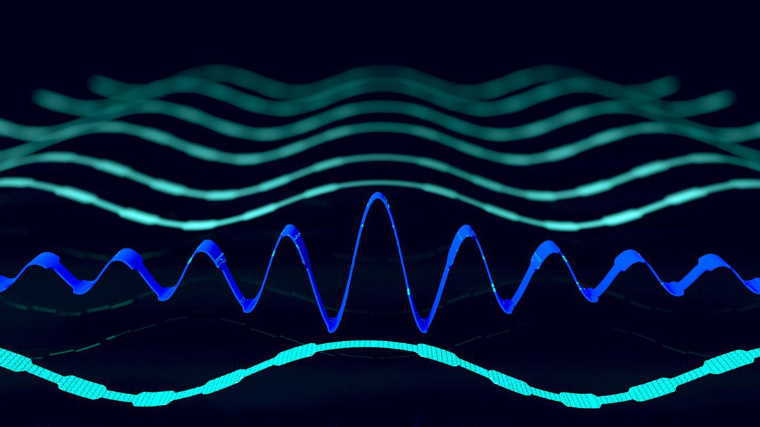 Artist’s rendition of the vibration patterns of nanoscale crystalline silicon strings. Credit: Daniele Francaviglia