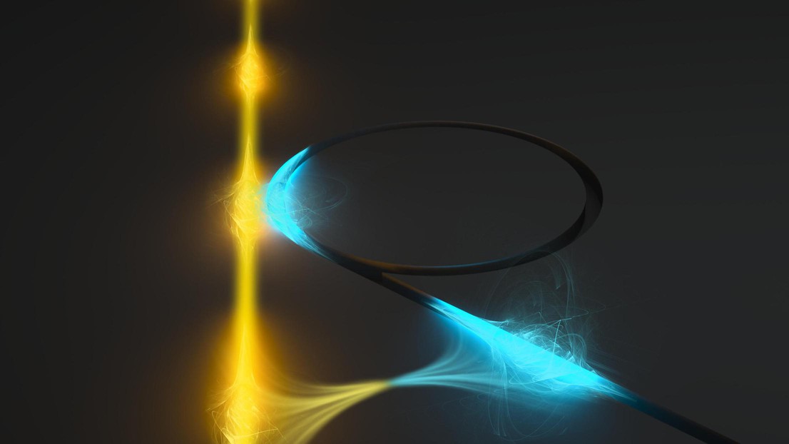 An artistic view of the generation of electron-photon pair states. © Ryan Allen / Second Bay Studios An artistic view of the generation of electron-photon pair states. © Ryan Allen / Second Bay Studios