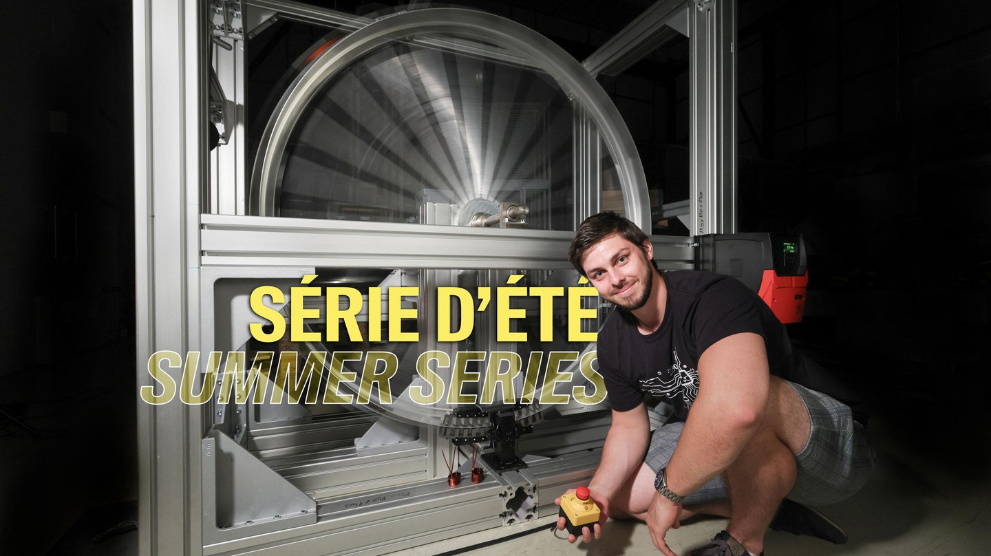 Jérémie Pochon a construit un banc de test pour mettre à l’épreuve le type de moteur qui pourrait propulser l’hyperloop. © Alain Herzog/EPFL