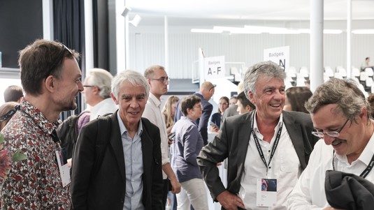 Andrew Oates, Martin Vetterli, Patrick Aebischer and Michael Hengartner at the LSS. © Alain Herzog, EPFL