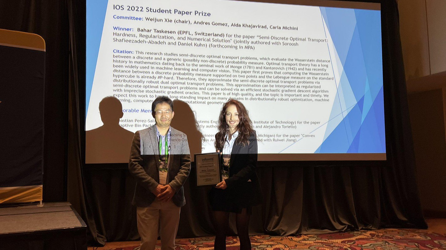 Bahar Taskesen wins INFORMS Optimization Society Student Paper Prize EPFL