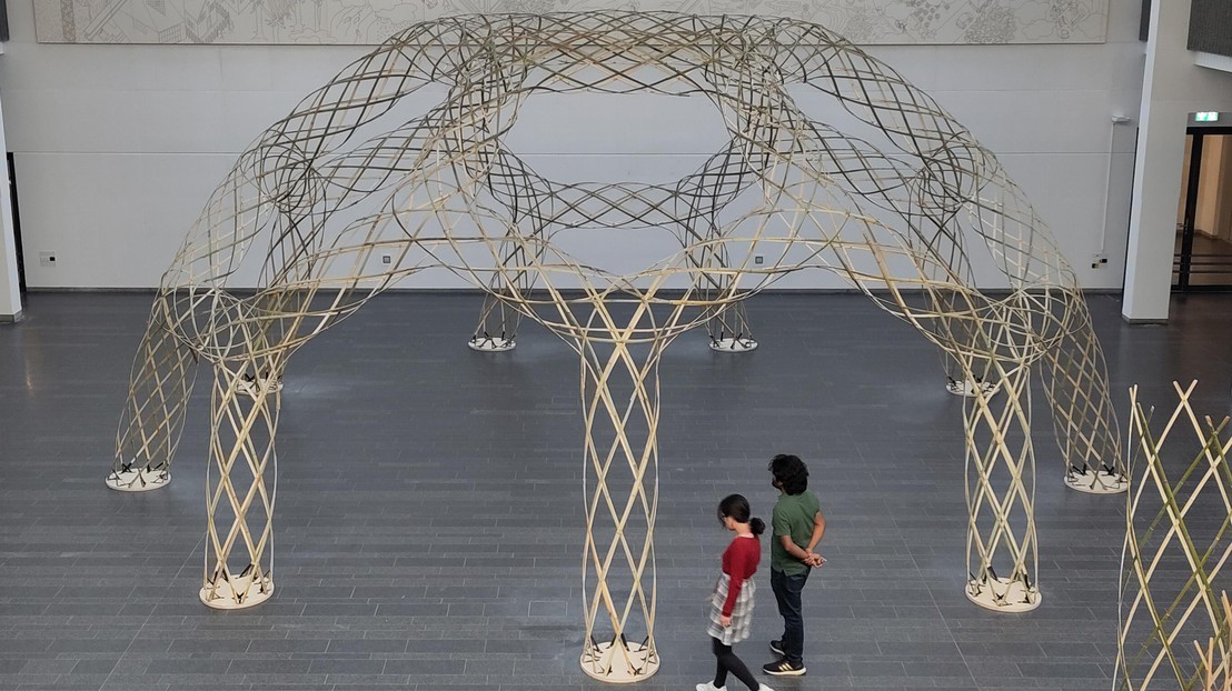 The BamX Pavilion as showcased in the SG Hall. © EPFL / Emmanuel Barraud