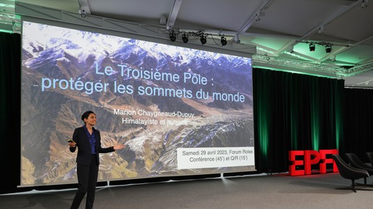 Marion Chaygneaud-Dupuis came to talk about her commitment to preserve the Himalayas © 2023 Muriel Gerber / EPFL