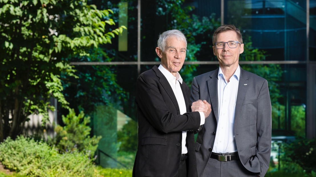 Martin Vetterli, EPFL president, and Joël Mesot, ETH Zurich president. ©Fred Merz/Lundi13/EPFL