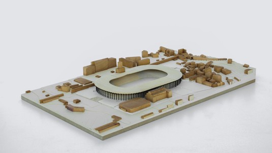Rénovation du Stade Renato Dall’Ara de Bologne, maquette situation 1:1000 © 2022 Alexandre Gameiro et Pierluigi Surano
