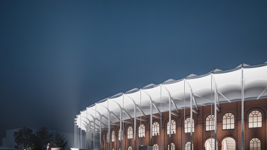 Rénovation du Stade Renato Dall’Ara de Bologne, vue de nuit © 2022 Alexandre Gameiro et Pierluigi Surano