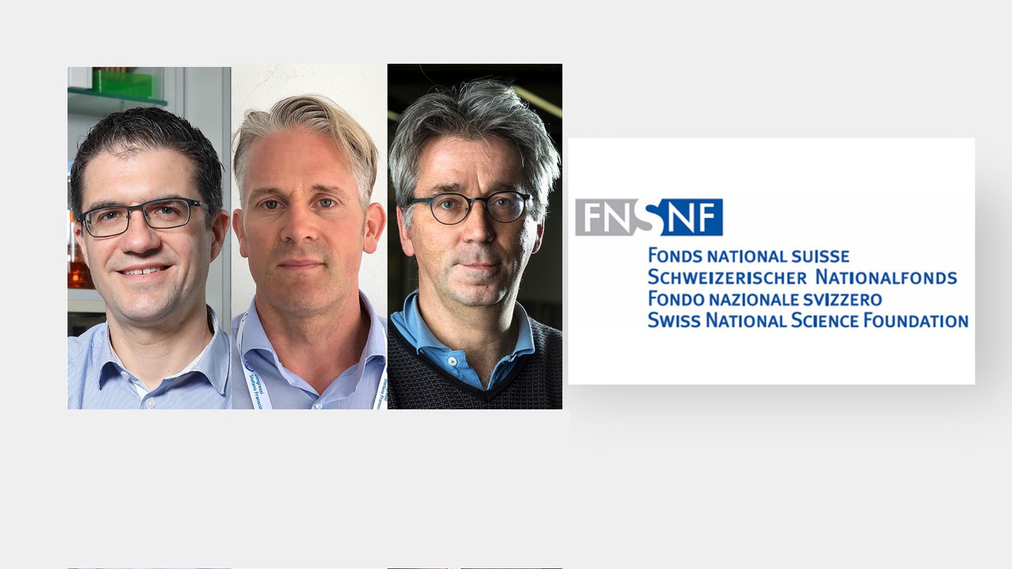Professors Beat Fierz, Tobias Kippenberg, and Berend Smit. Credit: Alain Herzog (EPFL)