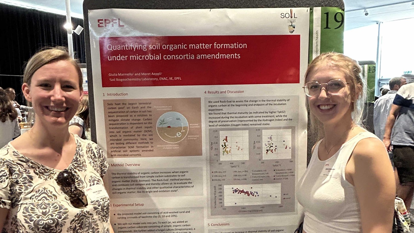 Giulia and her poster (with Meret) at the ENAC Research Day © 2023 Emma DeFrang