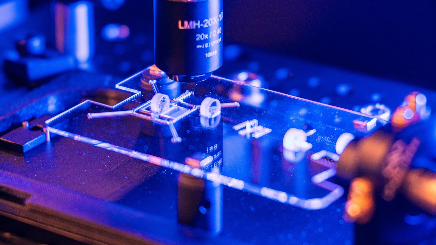 Des scientifiques du Laboratoire Galatea de l’EPFL fabriquent un laser femtoseconde à partir de substrat de verre © 2023 EPFL/Jamani Caillet - CC-BY-SA 4.0