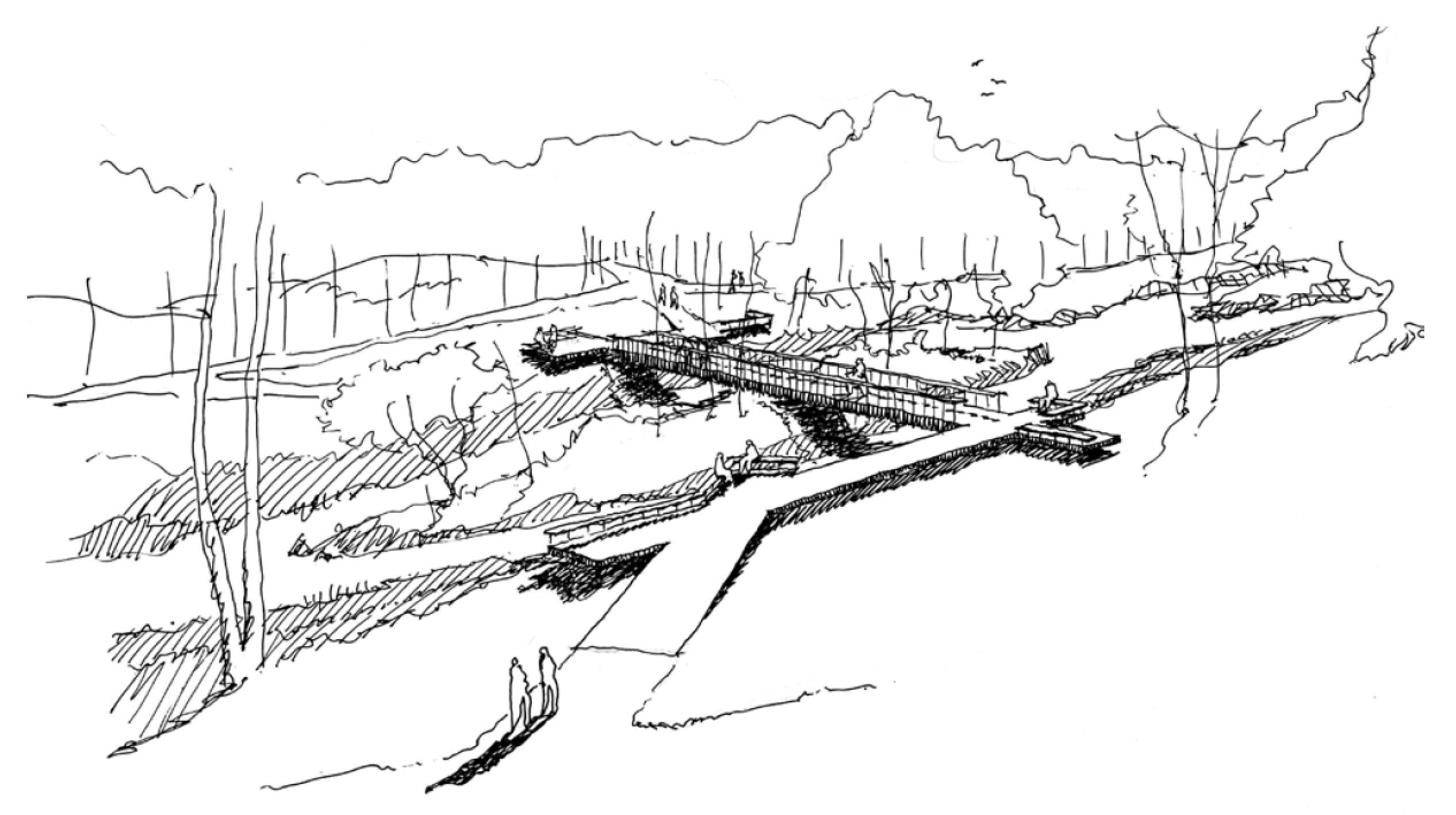 Croquis du projet lauréat "Chassé Croisé".© 2023 LAST/EPFL