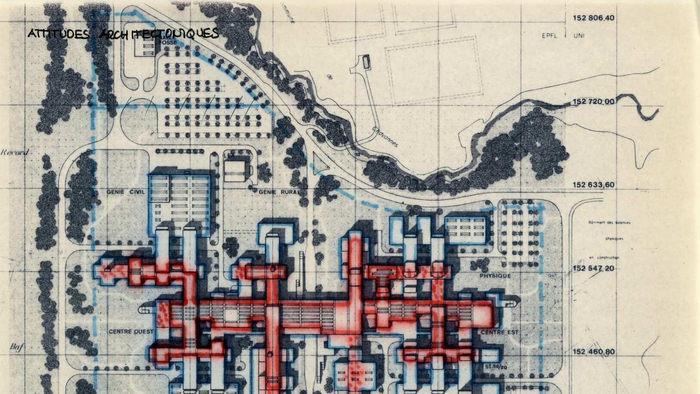 "Conception du projet de l'EPFL" / dir. Robert Bamert ; J. Zweifel, 1976 © Archives de la construction moderne - EPFL, Fonds J. Zweifel