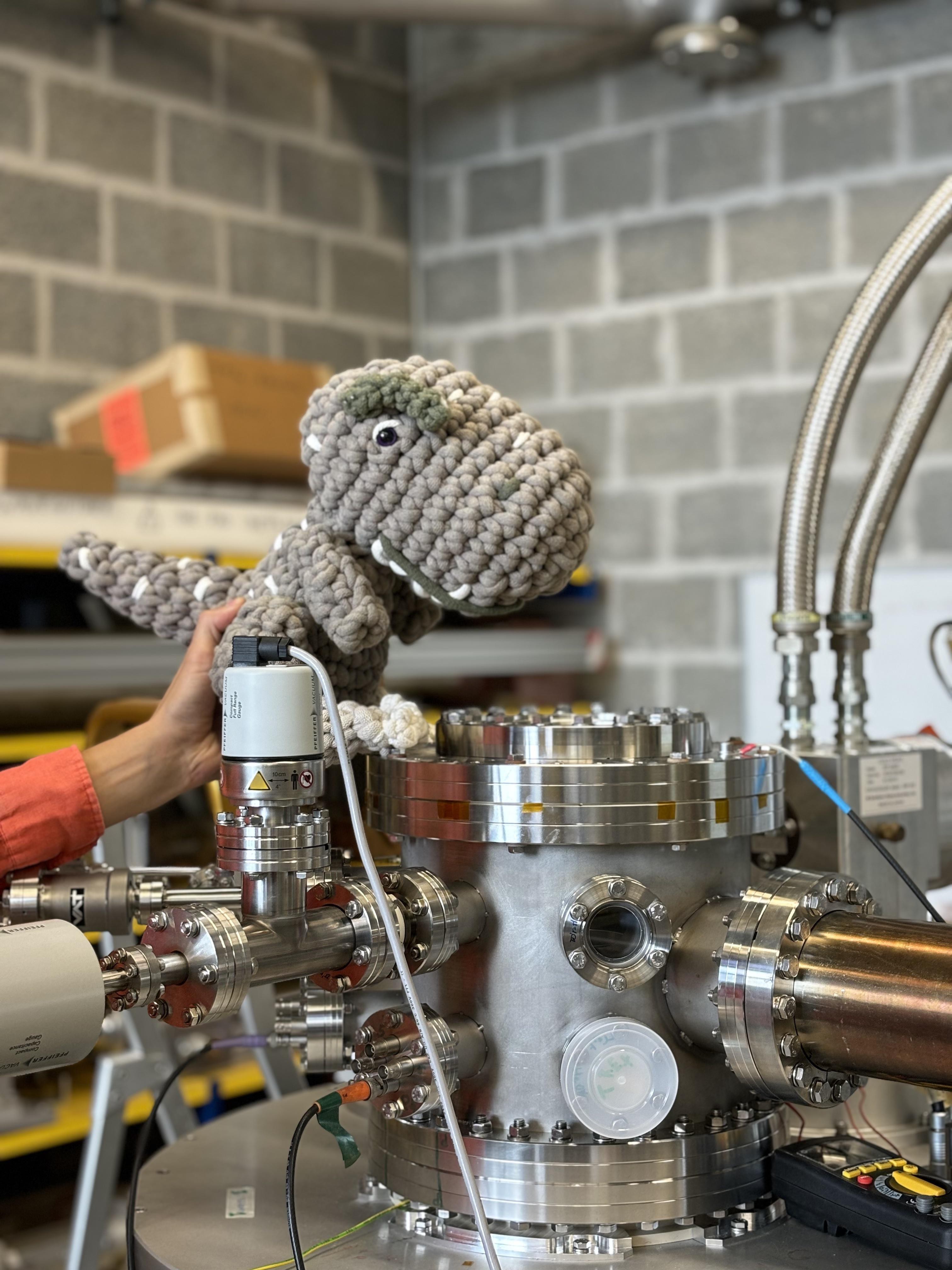 The experiment's mascot, an entirely handmade T-Rex  © Nadia Barth / EPFL