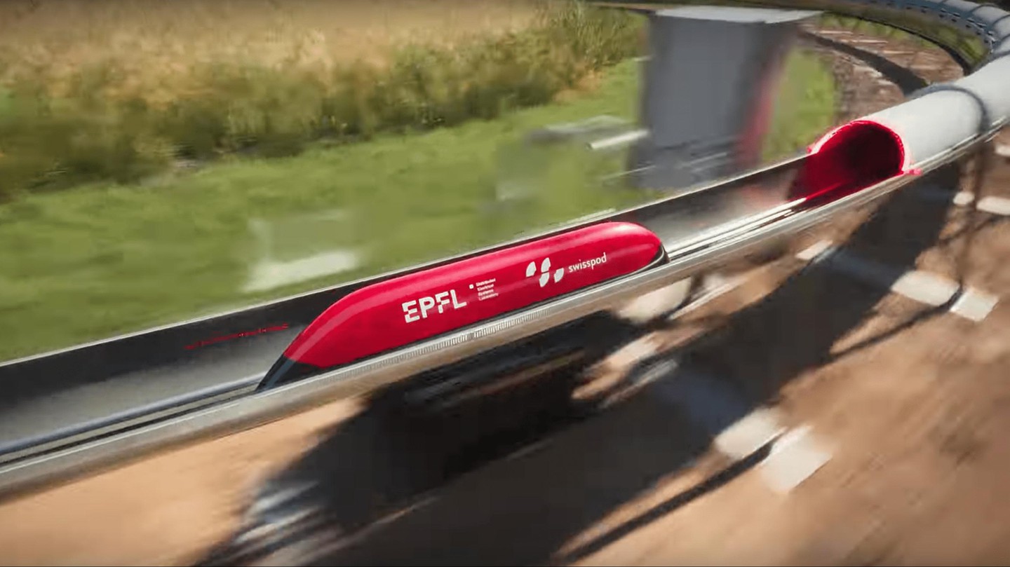 La capsule Hyperloop a atteint une vitesse de pointe de 40,7Km/h à échelle réduire, ce qui correspond à 488,2km/h en taille réelle.© Swisspod