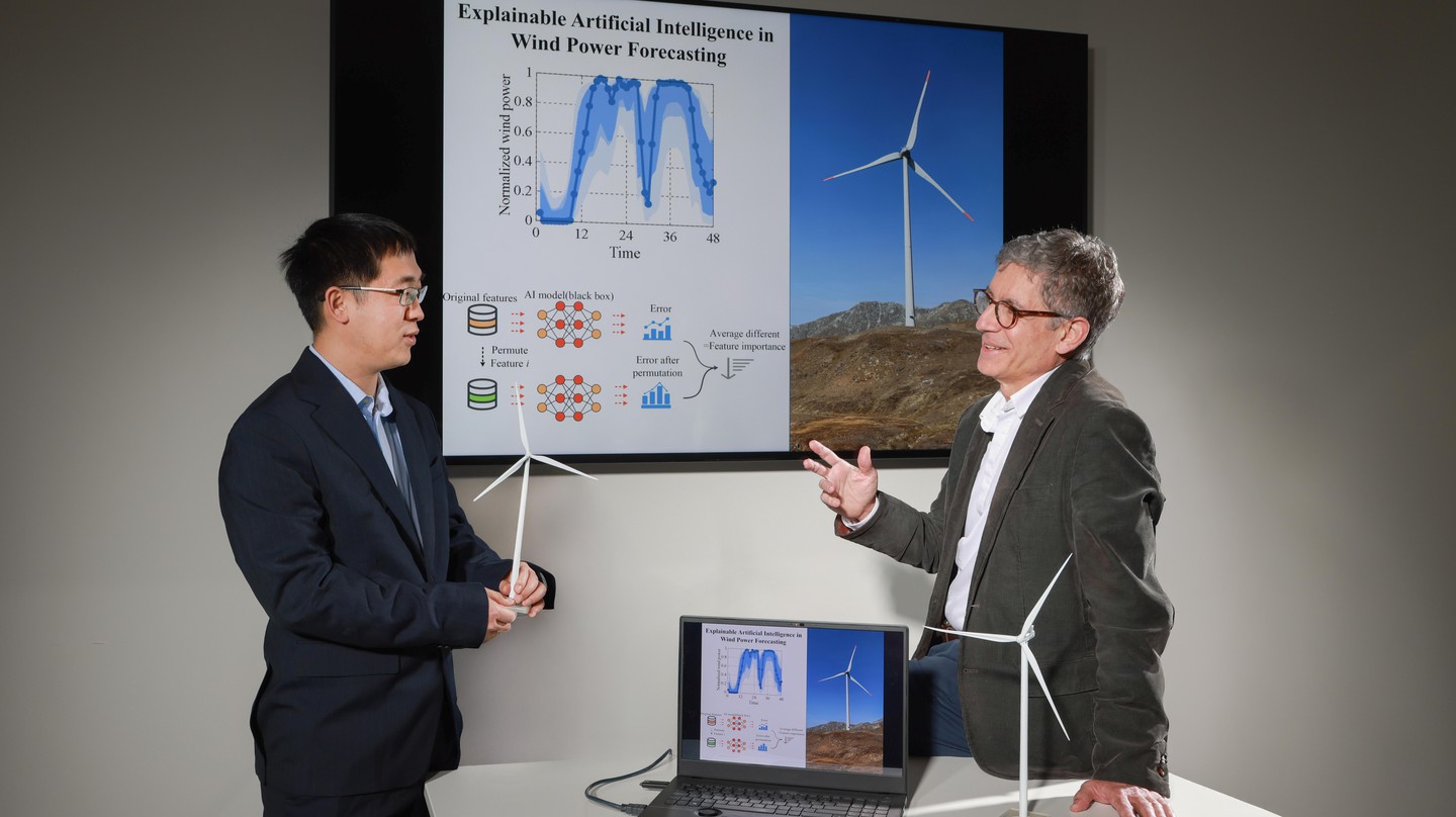 Les co-auteurs de l'étude Wenlong Liao et Fernando Porté-Agel. © 2025 EPFL/Alain Herzog - CC-BY-SA 4.0