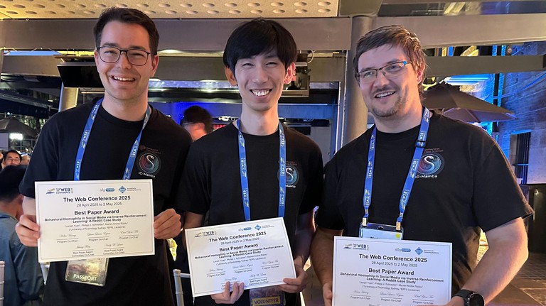 Philipp Schneider with Lanqin Yuan and Marian-Andrei Rizoiu© 2025 EPFL
