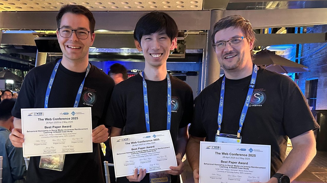 Philipp Schneider with Lanqin Yuan and Marian-Andrei Rizoiu© 2025 EPFL Philipp Schneider with Lanqin Yuan and Marian-Andrei Rizoiu© 2025 EPFL