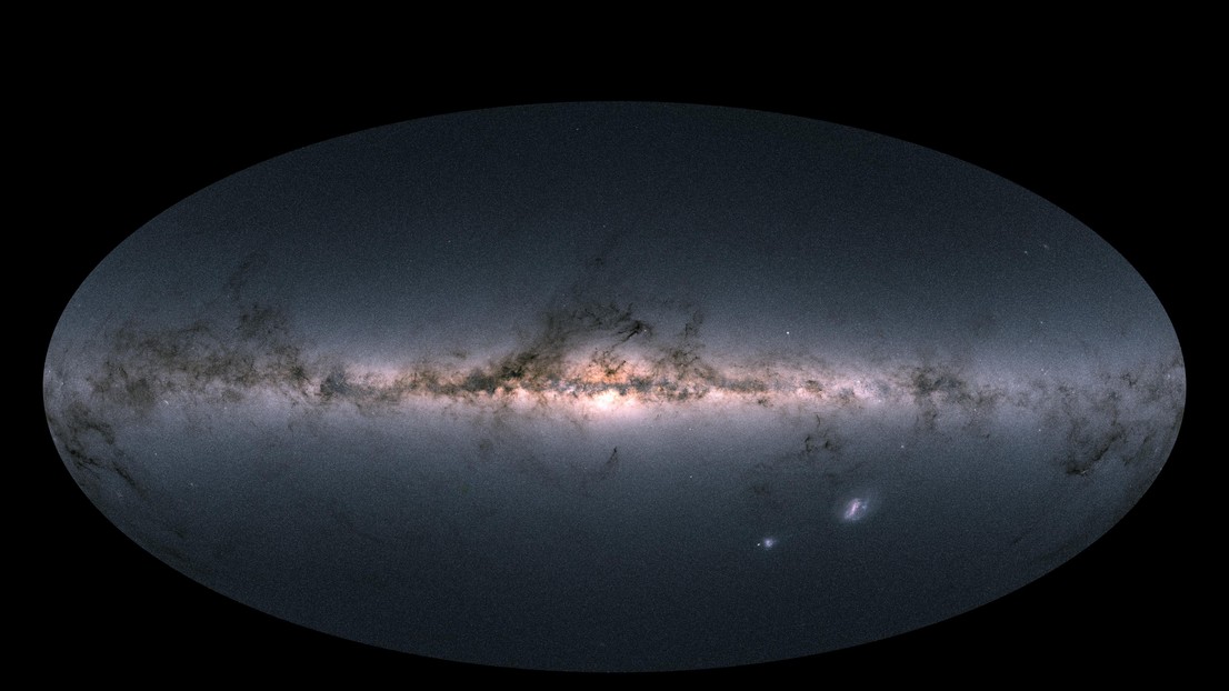 Gaia’s all-sky view of our Milky Way Galaxy and neighbouring galaxies, based on measurements of nearly 1.7 billion stars. Credit: ESA/Gaia/DPAC Gaia’s all-sky view of our Milky Way Galaxy and neighbouring galaxies, based on measurements of nearly 1.7 billion stars. Credit: ESA/Gaia/DPAC