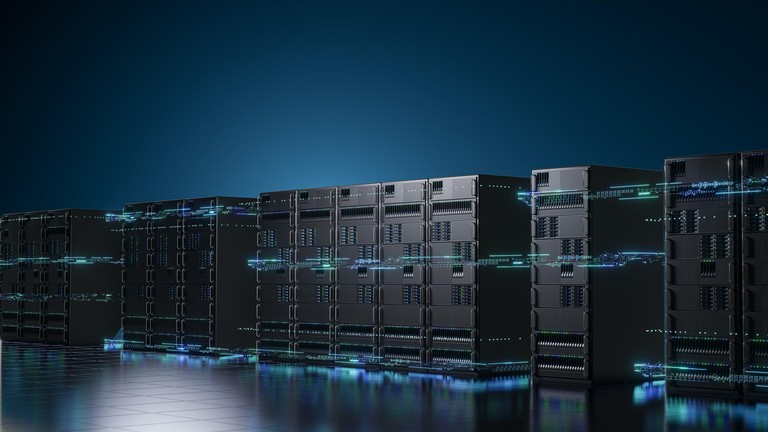 Row of modern server racks in a data center illuminated by blue lights © iStock Row of modern server racks in a data center illuminated by blue lights © iStock