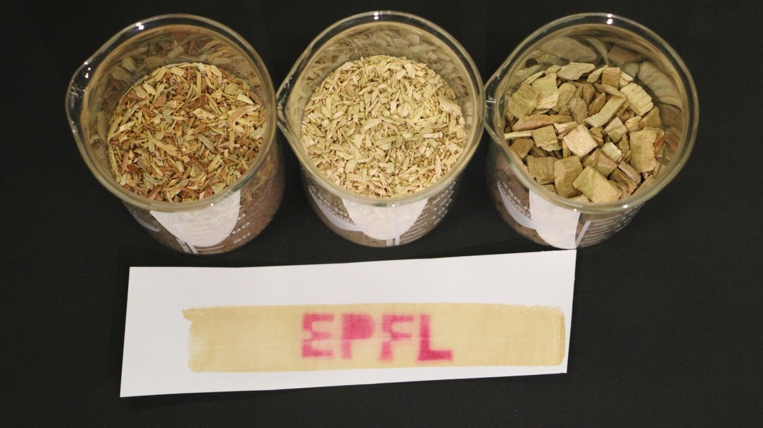 The EPFL logo printed on lignin-based thermal paper. 2026 EPFL/J. Luterbacher CC-BY-SA 4.0