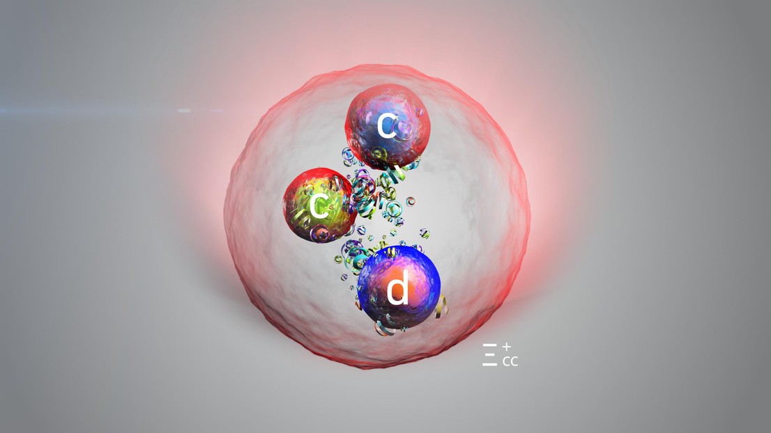Artist’s impression of the new particle, which contains two charm quarks and one down quark. (Image: CERN) Artist’s impression of the new particle, which contains two charm quarks and one down quark. (Image: CERN)