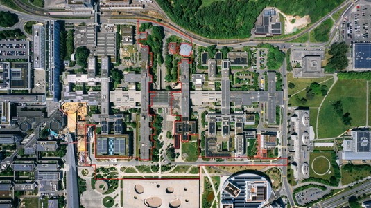 Aerial view of the site of the future developments for the Arcadie landscape design project on the EPFL campus.©EPFL, J.Caillet - CC-BY-SA 4.0