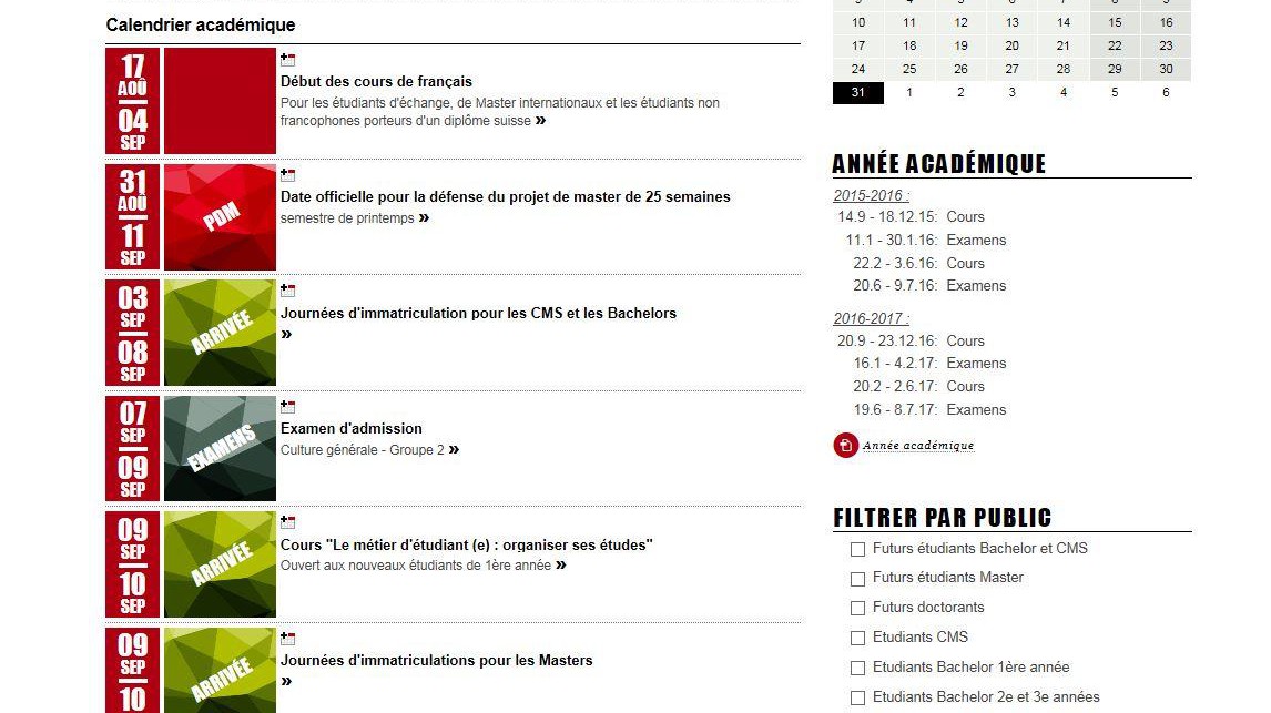 Academic calendar your study GPS EPFL