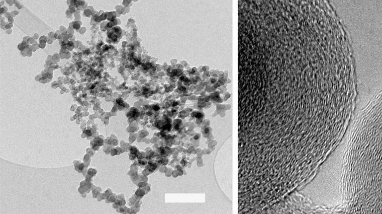 TEM image of carbon nanospheres on a carbon support © Nature Communications