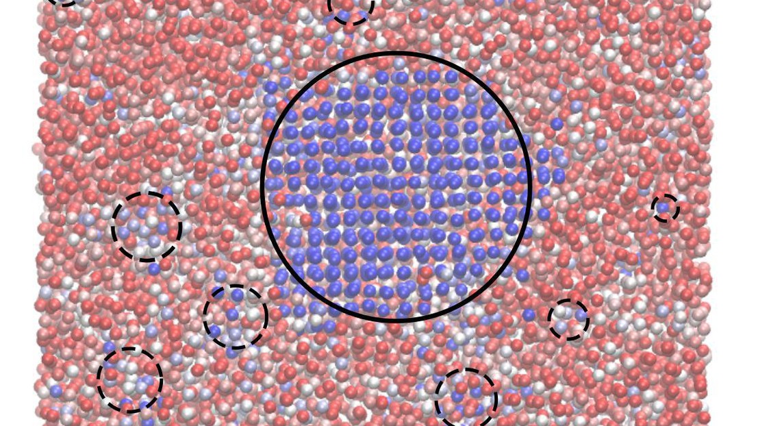 Schematic representation of a solid nucleating within the molten phase © COSMO /  2017 EPFL