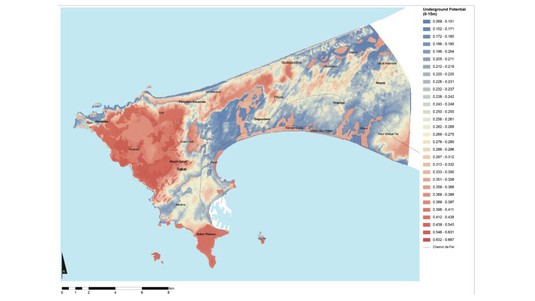 The underground potential on the Dakar peninsula. Red = high, blue = low. © Michael Doyle/EPFL