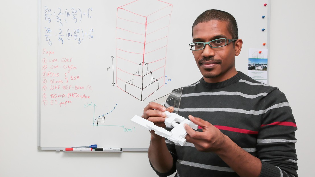 Le post-doctorant a décidé de modéliser un seul groupe de bâtiments. © Alain Herzog / EPFL 2017