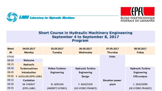 © 2017 EPFL / LMH - Program of the 2017 session of the course.