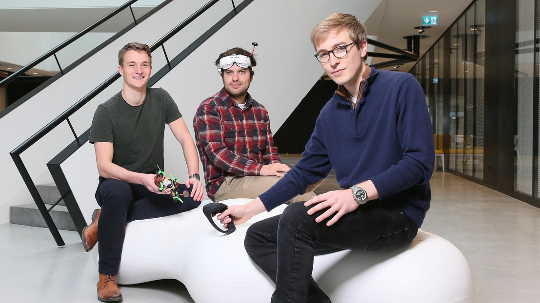 Timothée Peter, Benjamin Bonnal et Arthur Gay, trois des cofondateurs de MotionPilot© 2018 Alain Herzog