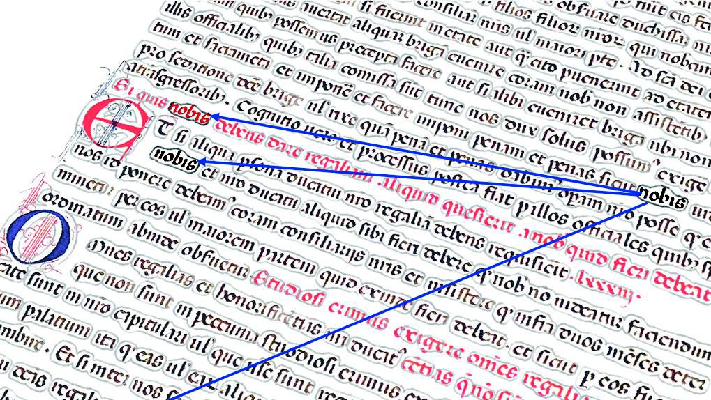 Reconnaissance de mots similaires dans une même page. © DHLAB / EPFL