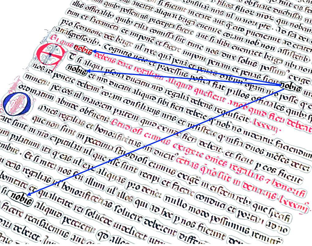 Reconnaissance de mots similaires dans une même page. © DHLAB / EPFL