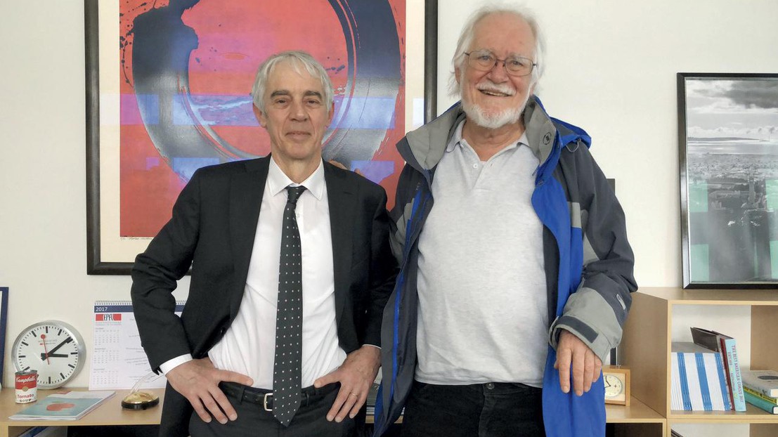 Martin Vetterli, président de l'EPFL et le prix Nobel de chimie 2017 Jacques Dubochet. © Marc Delachaux