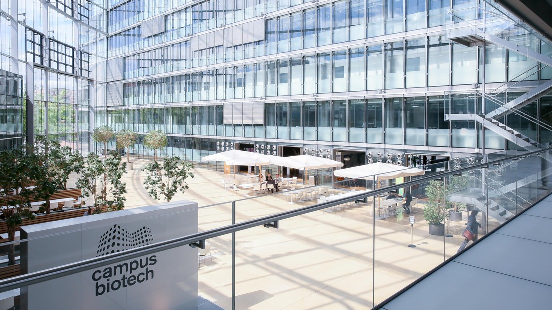 L'intérieur de Campus Biotech. © EPFL / Alain Herzog