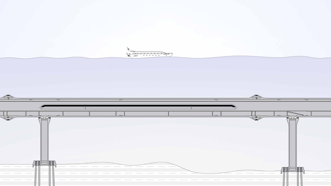 Illustration of the underwater floating tunnel based on Elia Notari’s calculations. © E. Notari/EPFL