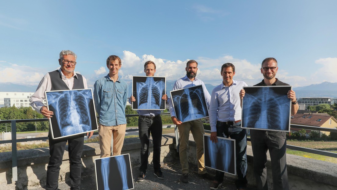 L'équipe de Pristem, avec son CEO Bertrand Klaiber tout à droite. © EPFL / Alain Herzog et Jamani Caillet