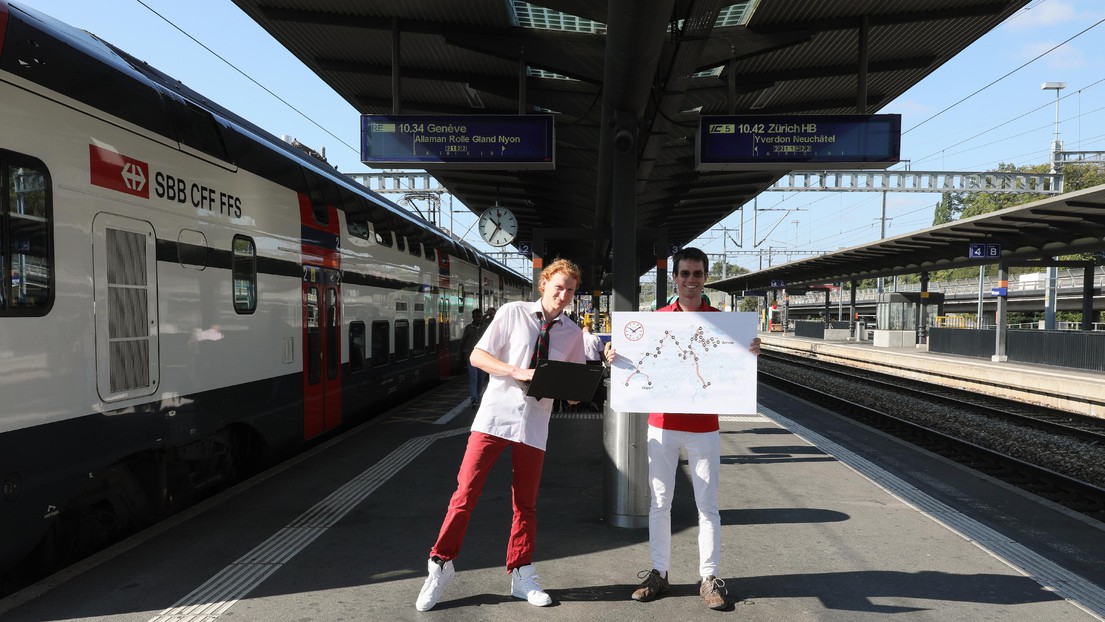 Emmanuel Clédat et Dirk Lauinger on the way to the Swiss Train Challenge. ©Alain Herzog/EPFL