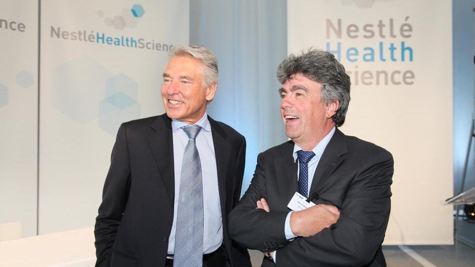 Peter Brabeck et Patrick Aebischer lors de l'annonce de la création du Nestlé Institute of Health Sciences