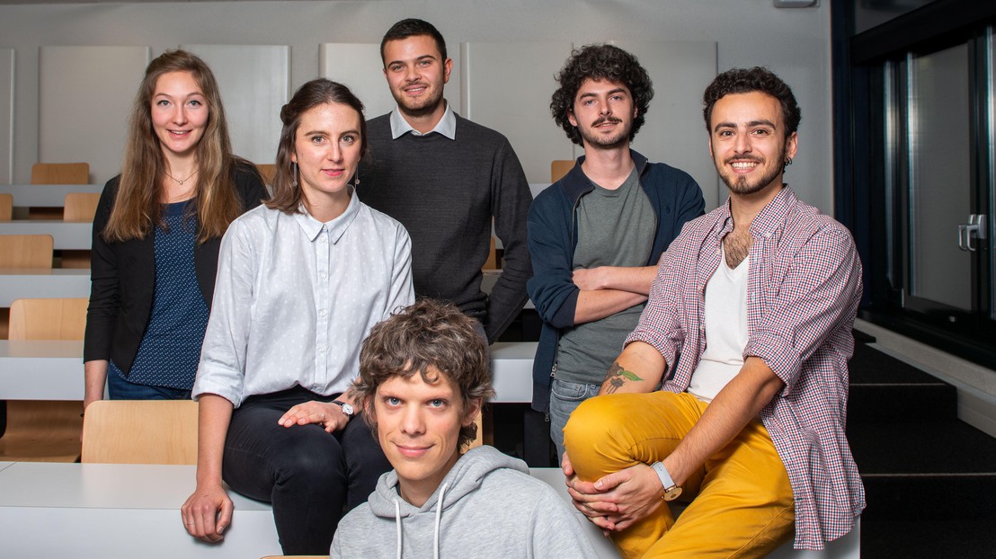 (De gauche à droite) Léa Gillioz, Célia Küpfer, Thomas Deboffe, Loïc Bernet, Thibaut Menny, Stanislas Gouhier. © Xavier Nussbaum/ 2018 EPFL