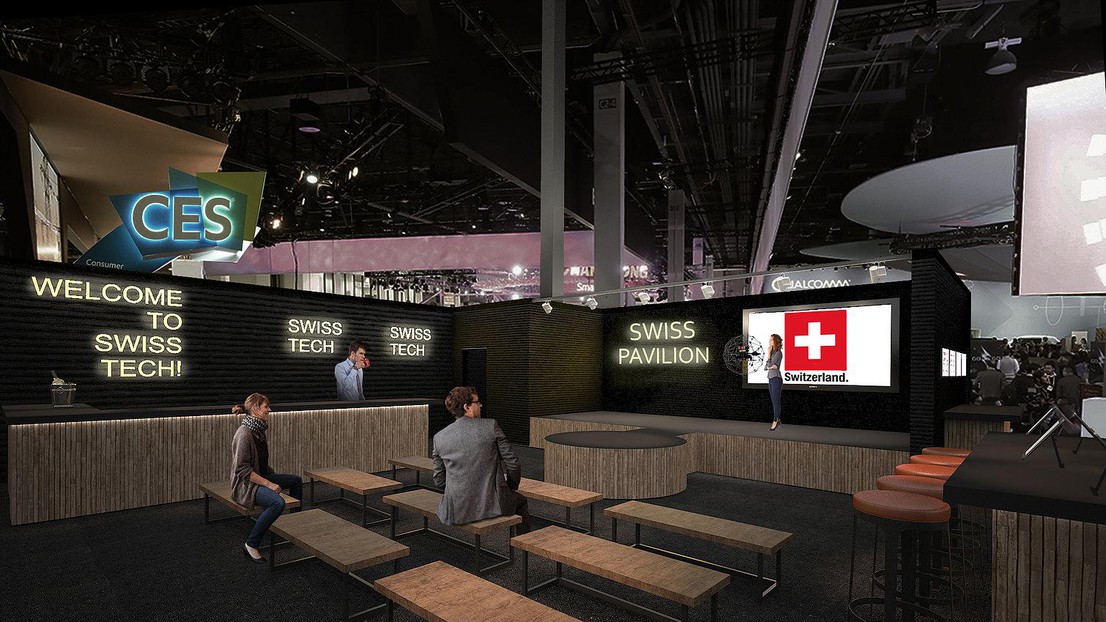 Un aperçu du Swiss Pavillon, sur lequel seront visibles dès demain la majorité des start up de l'EPFL présentes au CES© 2019 EPFL