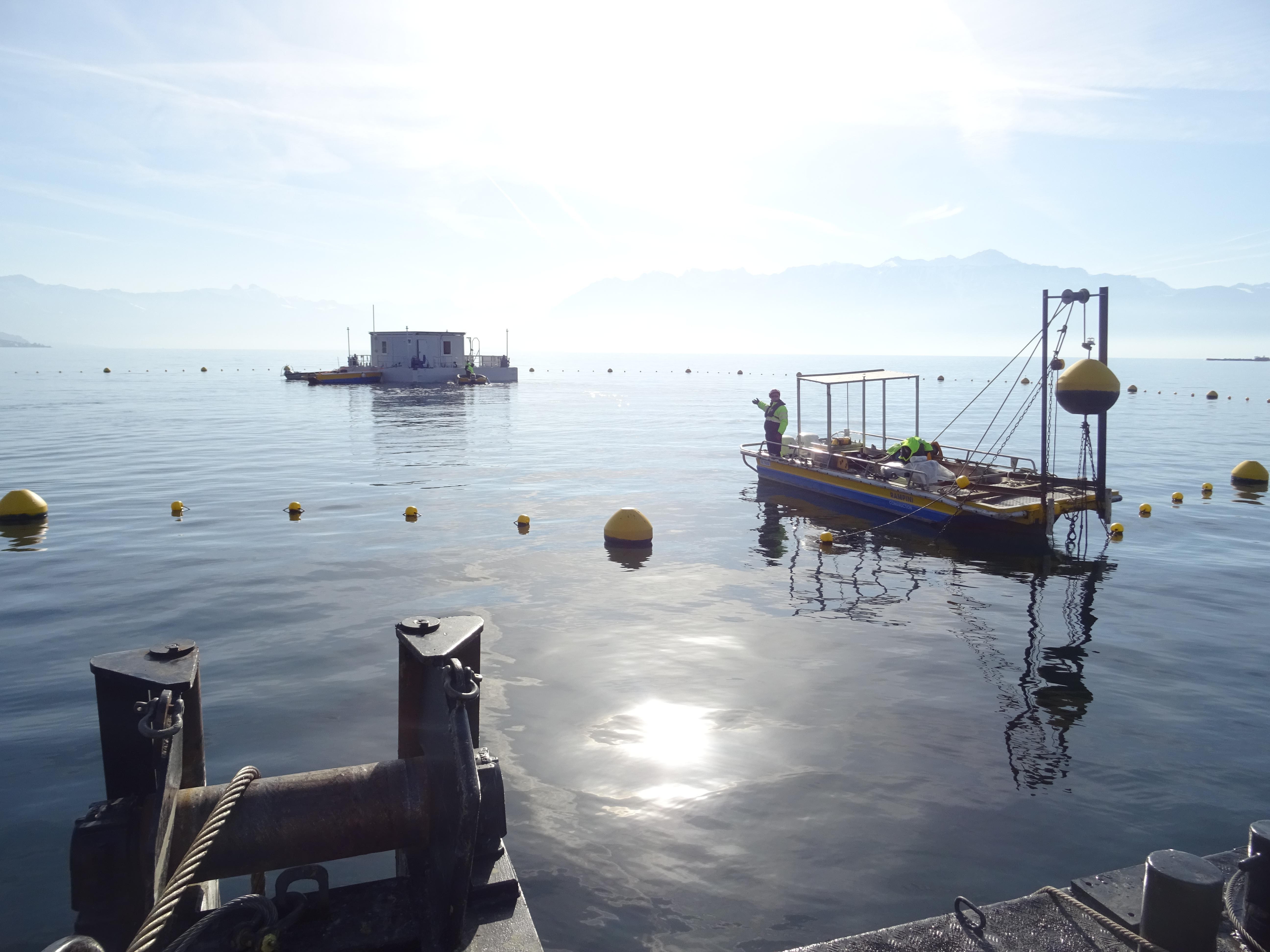 “LéXPLORE” platform on Lake Geneva.  © Natacha Pasche/EPFL