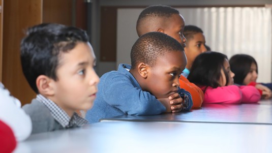 Pupils watched EPFL's introductory video. © 2019 EPFL